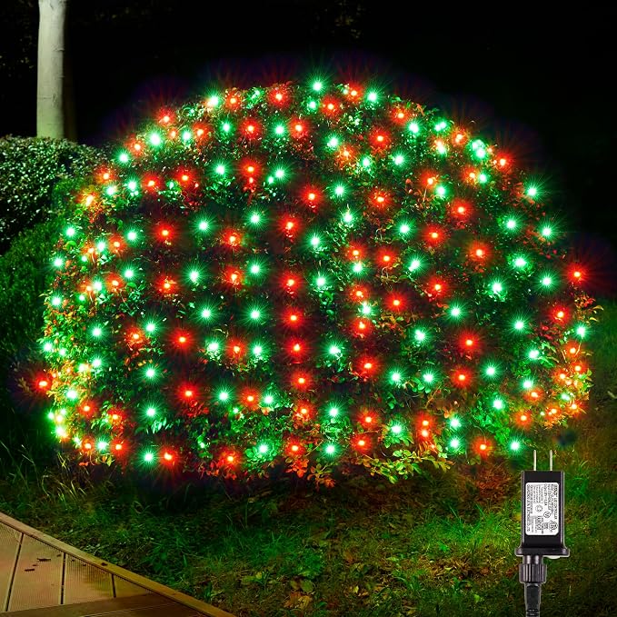 BlcTec Outdoor Christmas Lights 200 LED 8.4ft x 5.2ft Christmas Net Lights with 8 Modes, UL Certified, Timer, Connectable, Waterproof for Trees, Bushes, Yard Outdoor Holiday Decorations, Red Green