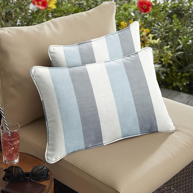 Sorra Home Outdoor Sunbrella Pillow Set, 12 in x 18 in, Direction Dew