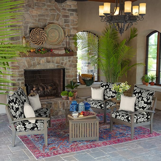 Arden Outdoor Deep Seat Cushion Set, Foam, 24x24, Black Jacobean | Sofa, Couch, Conversation Set, Premium High-Density Foam, Never Flattens, Mold and Mildew Resistant