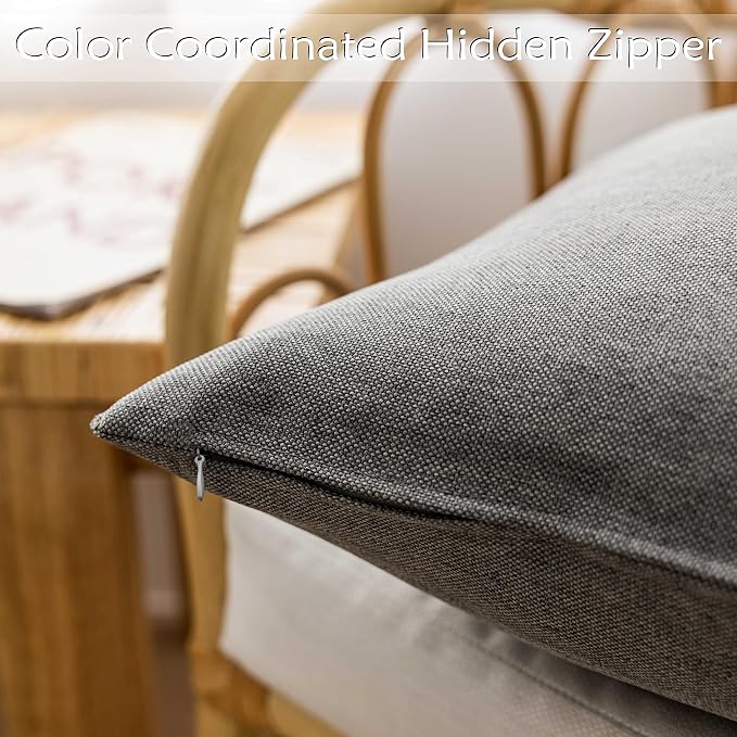 Home Brilliant Patio Pillow Covers Outdoor Waterproof Linen Throw Pillow Covers Lumbar Rectangle Accent Pillow Cases for Bed Room Indoor Outside, 4 Pieces, 12x20inches(30x50 cm) Light Grey