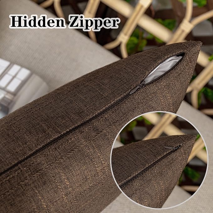Kevin Textile Outdoor Waterproof 16”x16” Pillow Covers 2 Pack, Brown | Water Resistant, Soft Faux Linen-cotton Yarn-dyed Woven Texture Throw Pillow Covers for Tent Patio Garden Couch Sofa