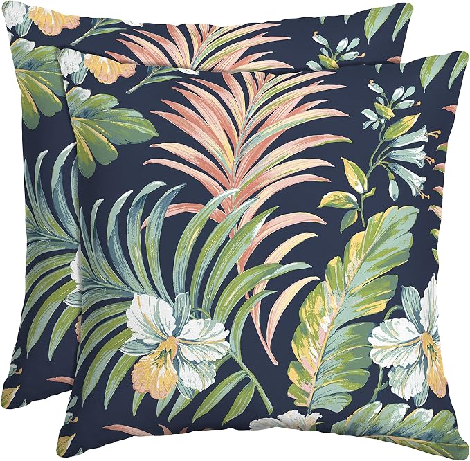 Arden Outdoor Toss Pillow, 2-Pack, 16x16, Blue Tropical | Indoor/Outdoor Décor, Rain-Proof, Fade Resistant, Mold and Mildew Resistant
