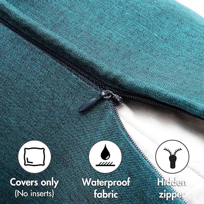 EMEMA Pack of 2 Decorative Outdoor Waterproof Throw Pillow Covers 18x18 Inch Solid Broadside Soft Outside Pillowcase Classic Cushion Cases for Patio Furniture Sunbrella for Balcony Decor Blue