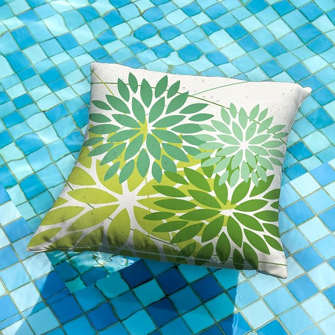 DFXSZ Pack of 2 Outdoor Waterproof Throw Pillow Covers 18x18 Shade of Green | Polyester Colorful Spring Summer Floral Decorative Cushion Cases(NO INSERT),For Couch Patio Funiture Garden Home Decor