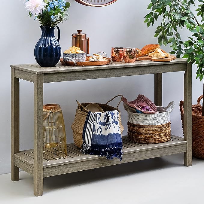 Cambridge Casual Solid Wood West Lake Outdoor Console Table – Weathered Gray Finish