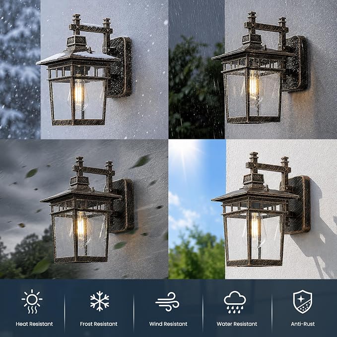 13'' Brown Outdoor Wall Light Fixture, Waterproof Wall Sconce Outdoor Light Fixtures Wall Mount with Clear Glass Lampshade Outdoor Wall Mounted Porch Lights for House, Garage, Patio