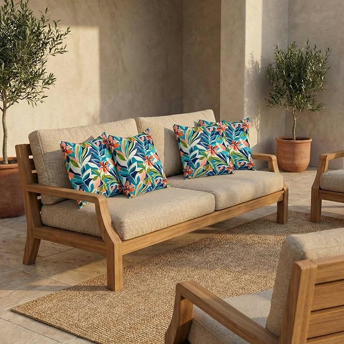 RSH DECOR Square Throw Pillows Set of 4, 17" x 17", Outdoor Pillows Waterproof, Outdoor Pillow Covers, Pillow Covers for Couch, SOMAP Multi, Made in USA