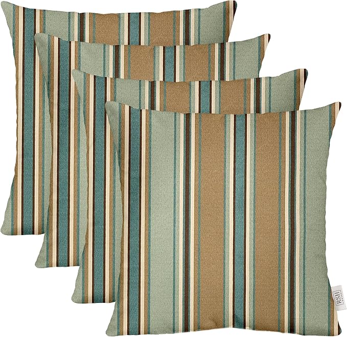 RSH DECOR Square Throw Pillows Set of 4, 20" x 20", Outdoor Pillows Waterproof, Outdoor Pillow Covers, Pillow Covers for Couch, Tulsa Tobago Lagoon, Made in USA