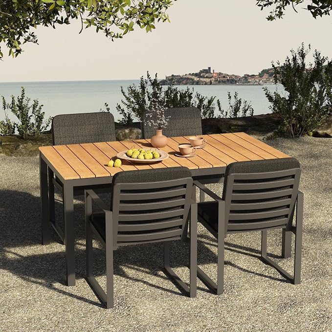 Outdoor Dining Table for 4-6 People Weather-Resistant Rectangle Patio Dining Table with Aluminum Frame for Garden Backyard Porch, Grey