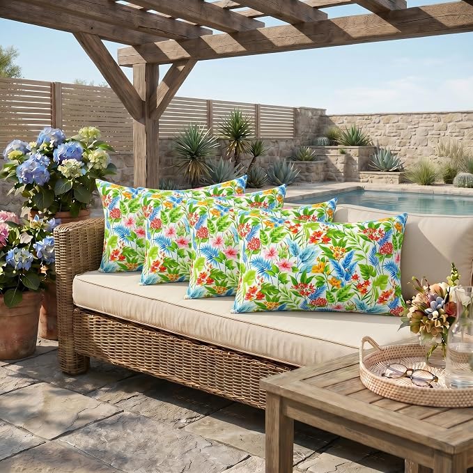 RSH DECOR: Jumbo Lumbar Throw Pillows – Set of 4 | 26" x 16" | Indoor Outdoor Use – Patio, Lounge, Adirondack | Water & Fade-Resistant | Made in USA (Carena Multi)