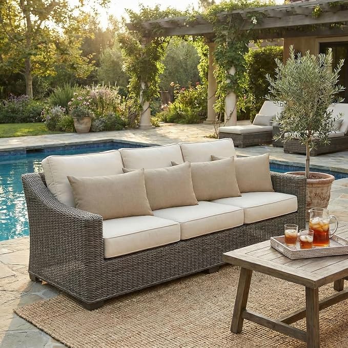 RSH DECOR: Sunbrella Lumbar Throw Pillows Set of 4 | 20" x 12" | Water and Fade-Resistant Performance Fabric | Outdoor Pillow Covers with Down-Alternative Inserts | Made in USA (Vesper Alpaca Stone)