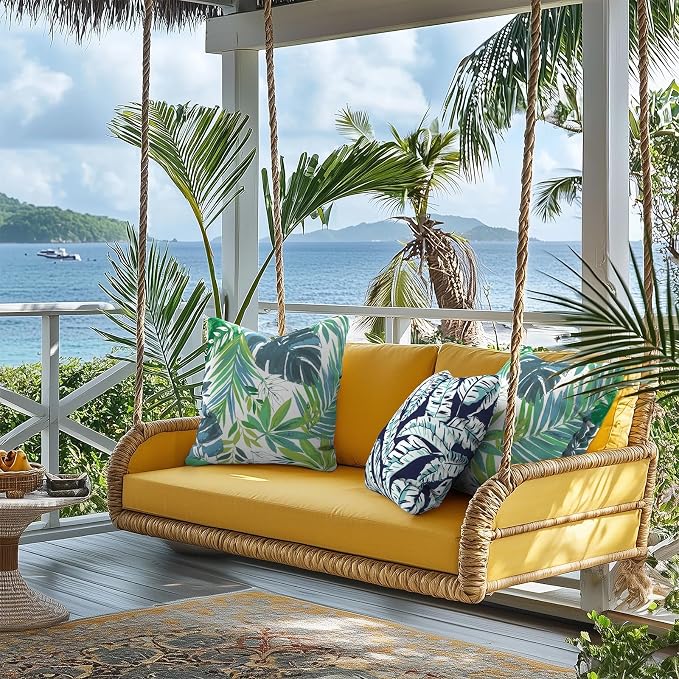 Outdoor Pillows for Patio Furniture 18x18 inch, Square Outdoor Throw Pillows with Inserts, Decorative Toss Pillows for Garden Couch Home Sofa Office Chair, Pack of 2, Islamorada Blue Green