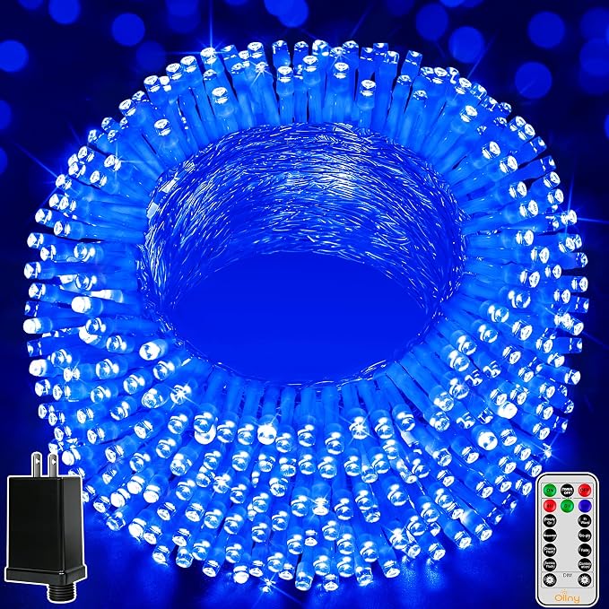 Ollny Christmas Lights Outdoor 800LED 262FT, Blue Plug in Fairy Lights with Remote, 8 Modes Waterproof Timers Dimmable LED String Lights for Indoor House Outside Bedroom Patio Balcony