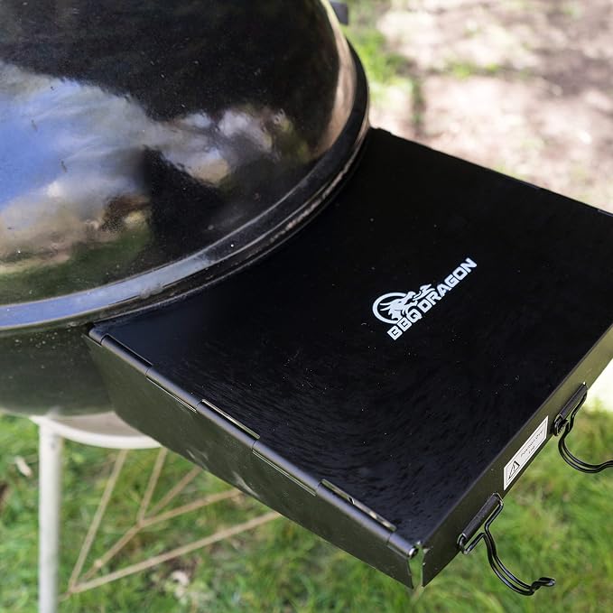 BBQ Dragon Weber Grill Side Table – Foldable Grill Shelf with Hooks for 22" Kettle Grills – Portable & Durable Bottom Shelf for Accessories – Space Saving Attachment for Outdoor Cooking