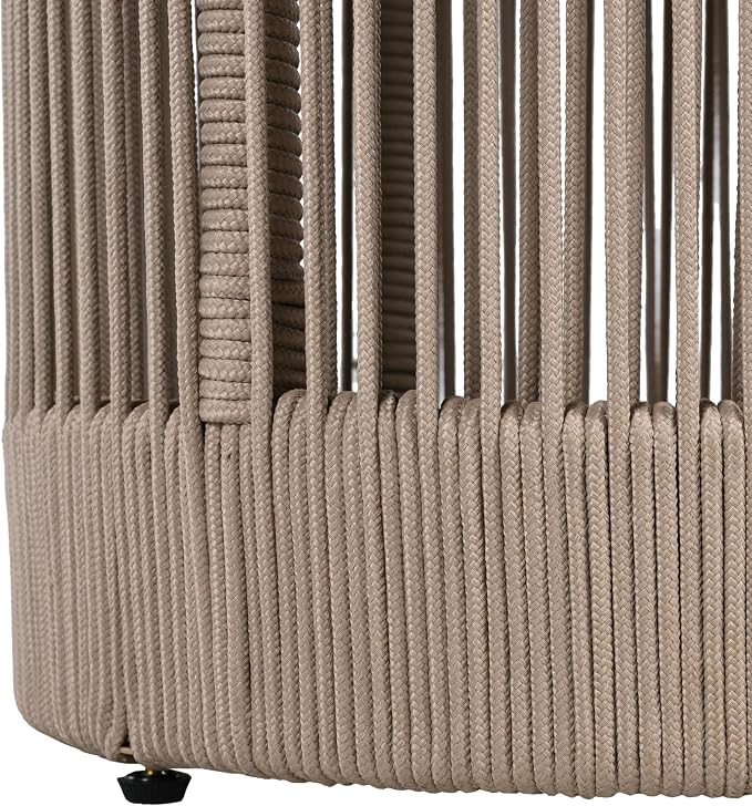 Christopher Knight Home Peyz Acacia Wood Outdoor Side Table Set of 2 with Woven Rope Design, Patio Round Coffee Table Set with Small Side Desk, Functionality Stylish 2 Tables for Garden, Teak + Beige