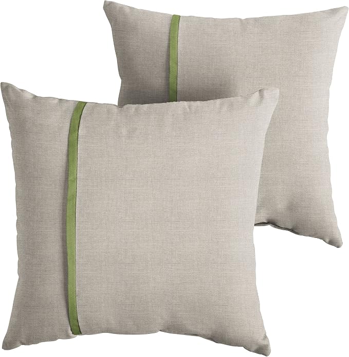 Sorra Home x Sunbrella Indoor Outdoor Square Pillows, Set of 2, 16 x 16, Silver Grey & Cilantro Green