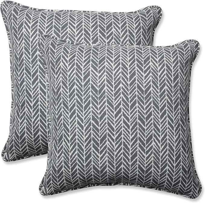 Pillow Perfect Outdoor/Indoor Herringbone Slate Seat Cushions, 18.5" x 18.5", Gray, 2 Pack