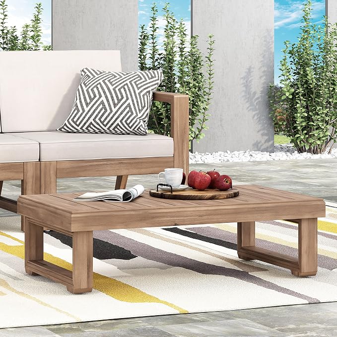 Outdoor Coffee Table with Slat Design and Sled Base, Brown