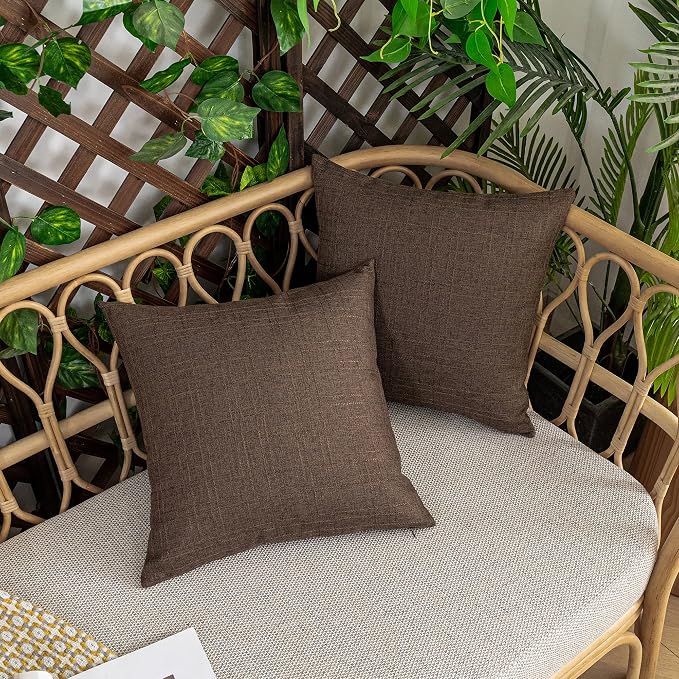 Kevin Textile Outdoor Waterproof 20”x20” Pillow Covers 2 Pack, Brown | Water Resistant, Soft Faux Linen-cotton Yarn-dyed Woven Texture Throw Pillow Covers for Tent Patio Garden Couch Sofa