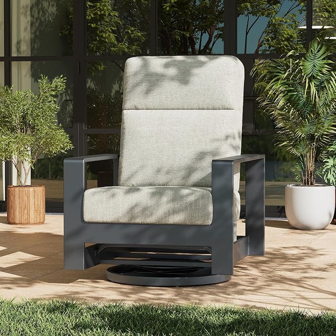 LayinSun 1-Piece Patio Furniture Set, Outdoor Aluminum Conversation Set with Swivel Chair and 6" Thick Cushions, Modern Sectional Sets for Balcony Backyard Pool