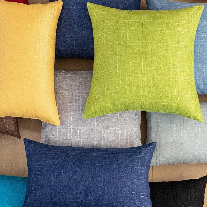 Kevin Textile Outdoor Waterproof 16”x16” Pillow Covers 2 Pack, Blue | Water Resistant, Soft Faux Linen-cotton Yarn-dyed Woven Texture Throw Pillow Covers for Tent Patio Garden Couch Sofa
