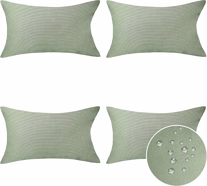 Home Brilliant Outdoor Throw Pillows Waterproof Linen Pillow Covers Farm Rectangle Couch Pillows for Living Room Sofa Decor, Pack of 4, 12 x 20 inches(30cm x 50cm), Sage Green