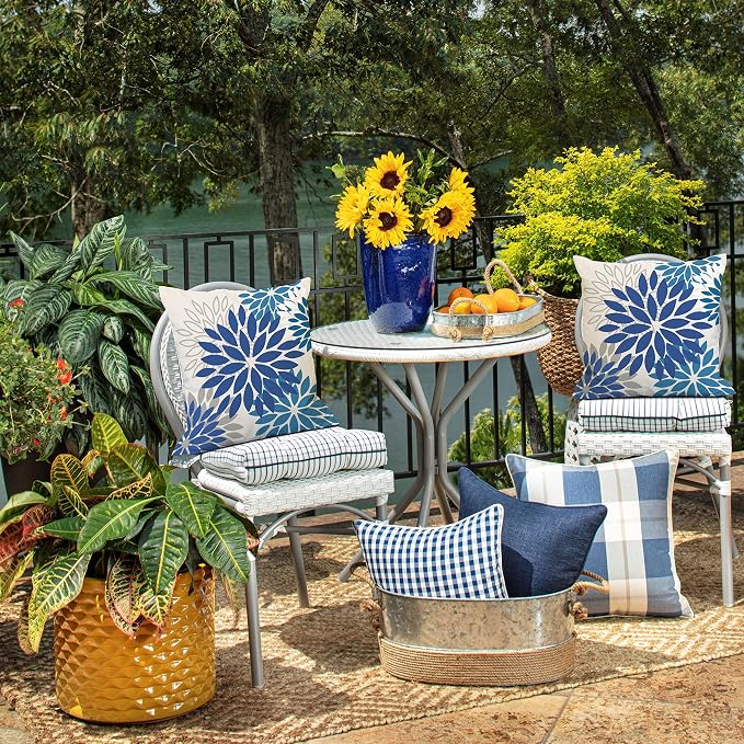 DFXSZ Outdoor Waterproof Pillow Covers 18x18 Set of 2 DarkLight Blue Flower | Spring Summer Waterproof Flower Throw Pillowcases（No Inserts）Outdoor Decor for Patio Funiture Garden Polyester Covers
