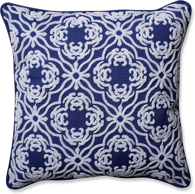 Pillow Perfect Trellis Indoor/Outdoor Throw Pillows, 1 Count, Large - 18.5 x 18.5, Blue Allee Fresco