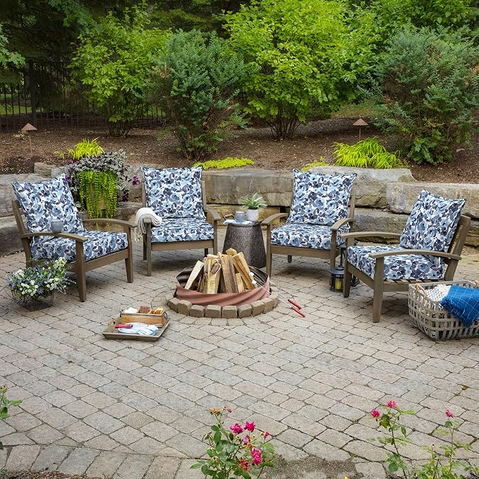 Arden Outdoor Deep Seat Cushion Set, 2-Pack, 24x24, Blue Garden Floral | Outdoor Sofa, Couch, Conversation Set, Weather-Proof, Rain-Proof, Fade Resistant for Chair, Mold and Mildew Resistant