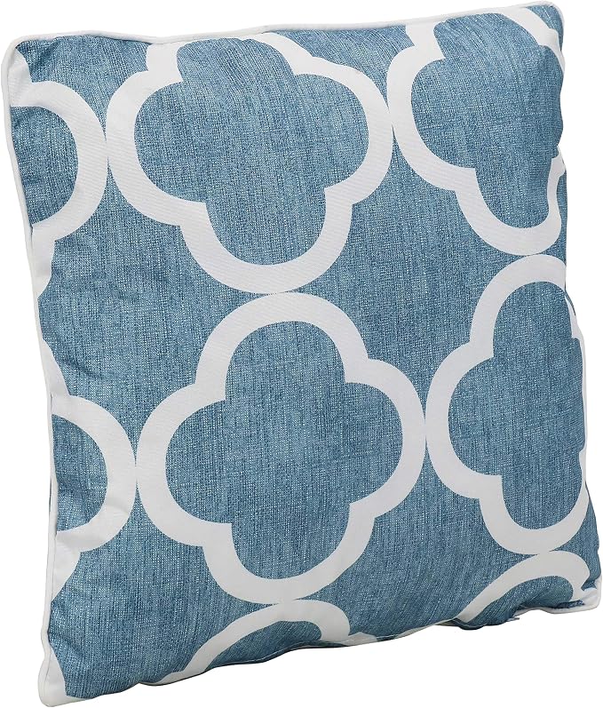 Sunnydaze 16-Inch Square Outdoor Decorative Throw Pillows - Set of 2 - Blue and White Quatrefoil