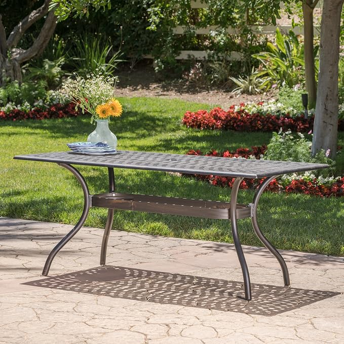 Christopher Knight Home Austin Outdoor Cast Aluminum Rectangular Dining Table, Shiny Copper Finish