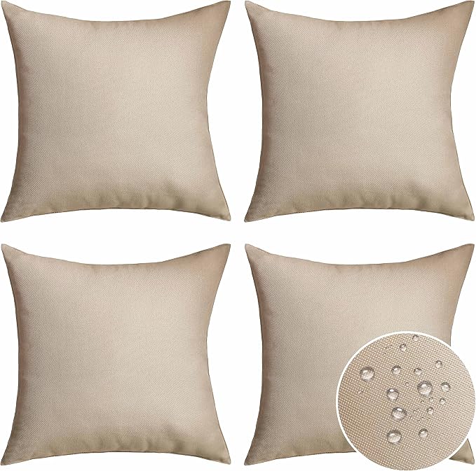 Home Brilliant Linen Pillow Covers Waterproof Outdoor Pillows for Patio Pillow Covers for Couch, 18 inch, 45 cm, 4 Pcs, Light Linen