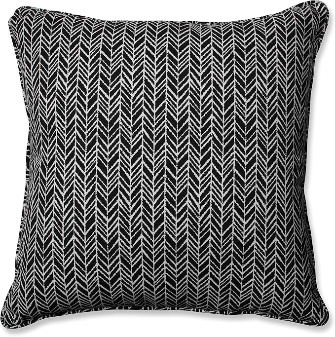 Pillow Perfect Outdoor/Indoor Herringbone Night Floor Pillow, 25" x 25", Black