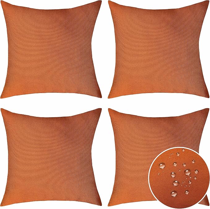 Home Brilliant Outdoor Pillow Covers 20x20 Burnt Orange Throw Pillows for Couch Bench Patio Waterproof Pillow Cases Set of 4, 20 x 20 inch, Burnt Orange