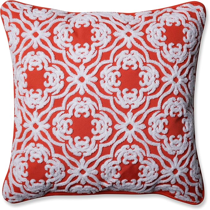 Pillow Perfect Trellis Indoor/Outdoor Throw Pillows, 1 Count, Large - 18.5 x 18.5, Orange Allee Mango