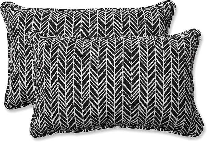 Pillow Perfect 609805 Outdoor/Indoor Herringbone Night Lumbar Pillows, 11.5" x 18.5", Black, 2 Pack
