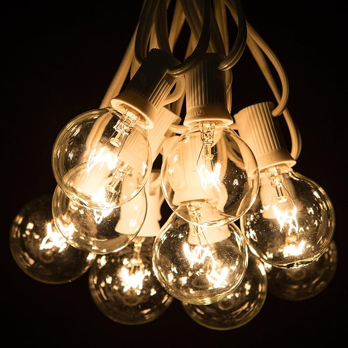 100 Foot G40 Globe String Lights with Clear Bulbs (100 Foot - White Wire) | Great for Weddings, Bistro, Cafe, Market and Tent Lighting