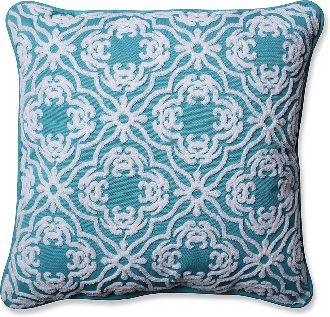 Pillow Perfect Trellis Indoor/Outdoor Throw Pillows, 1 Count, Large - 18.5 x 18.5, Blue Allee Peacock