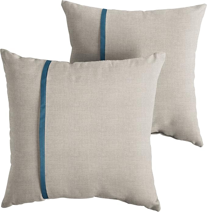 Sorra Home x Sunbrella Indoor Outdoor Square Pillows, Set of 2, 16 x 16, Silver Grey & Peacock Blue