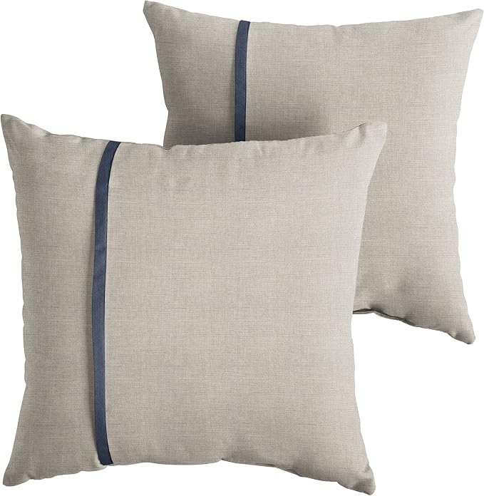 Sorra Home x Sunbrella - Indoor Outdoor Square Pillows, Set of 2, 16 x 16, Silver Grey & Indigo Navy Blue