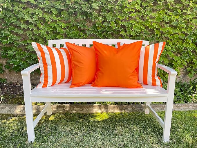 Pack of 2 Solid and Stripe 20''x20'' Outdoor Waterproof Orange Throw Pillow Covers Decorative Square Cushion Patio Pillows for Patio Furniture (Orange Tiger)