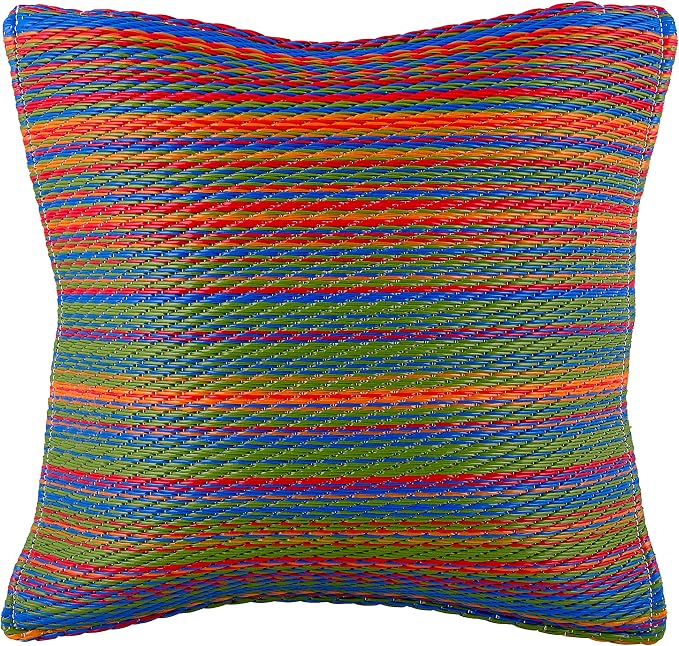 Fab Habitat Outdoor Premium Recycled Plastic Pillow - Waterproof, Fade Resistant - Striped - Patio, Porch, Deck, Balcony - Cancun - Multicolor - 20" x 20"