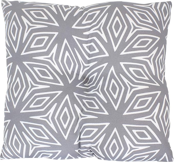 Sunnydaze Tufted Indoor and Outdoor Decorative Throw Pillows - 19-Inch Square Patio Cushions Set of 2 - Weather-Resistant Polyester - Gray Geometric