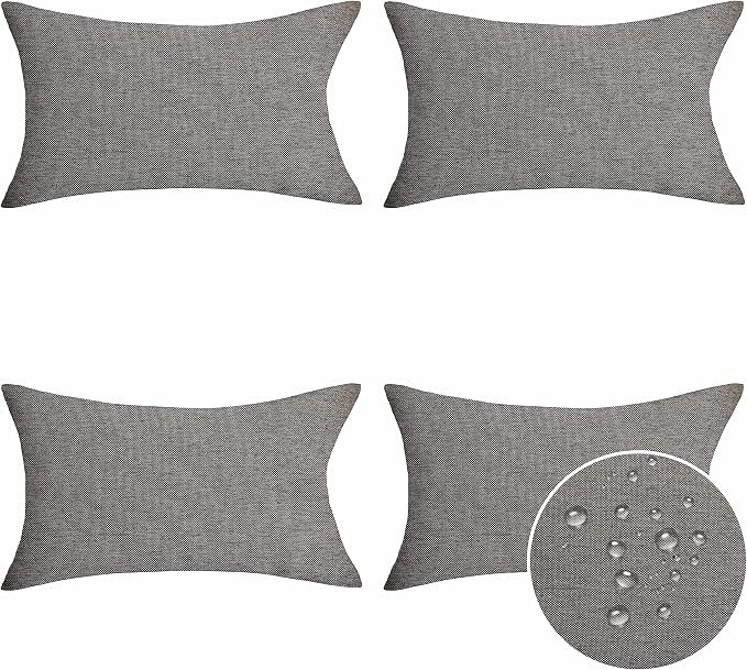Home Brilliant 12x20 Pillow Cover for Couch Dark Grey Outdoor Waterproof Pillows Covers for Patio, 30x50 cm, Set of 4, Charcoal Gray