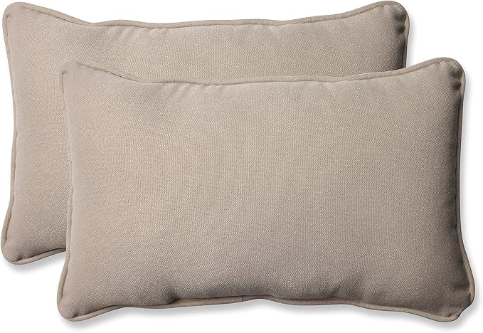 Pillow Perfect Outdoor/Indoor Solar Linen Lumbar Pillows, 11.5" x 18.5", Beige, 2 Count
