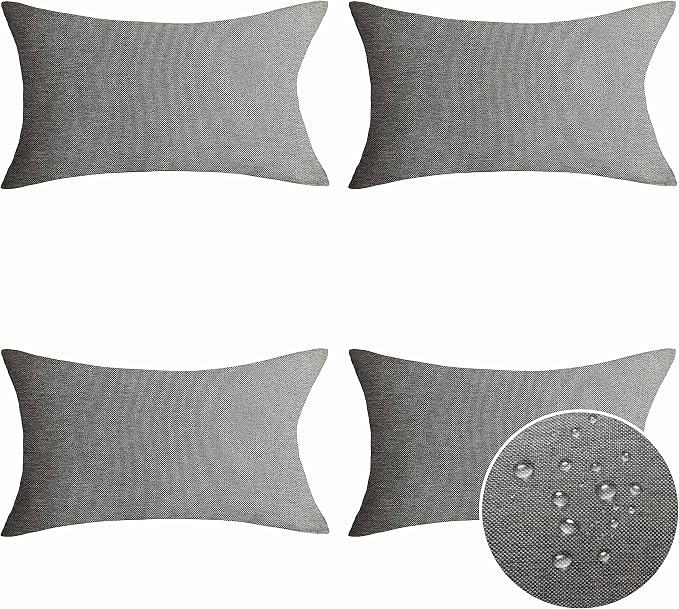 Home Brilliant Patio Pillow Covers Outdoor Waterproof Linen Throw Pillow Covers Lumbar Rectangle Accent Pillow Cases for Bed Room Indoor Outside, 4 Pieces, 12x20inches(30x50 cm) Light Grey