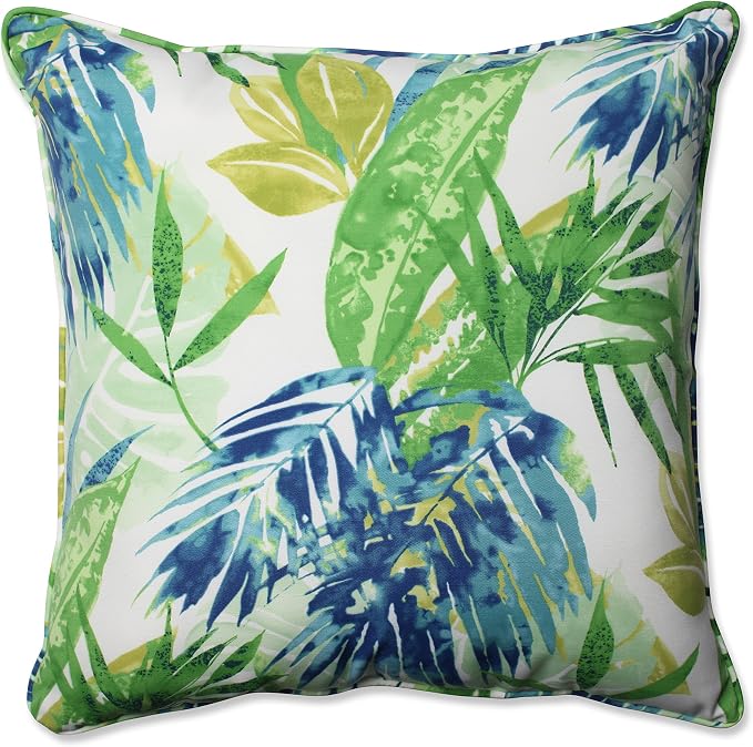 Pillow Perfect Tropic Floral Indoor/Outdoor Accent Throw Pillow, Plush Fill, Weather, and Fade Resistant, Floor - 25" x 25", Blue/Green Soleil, 1 Count