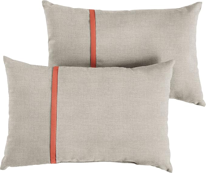 Sorra Home x Sunbrella - Indoor/Outdoor Lumbar Pillows (Set of 2), Silver & Melon Coral