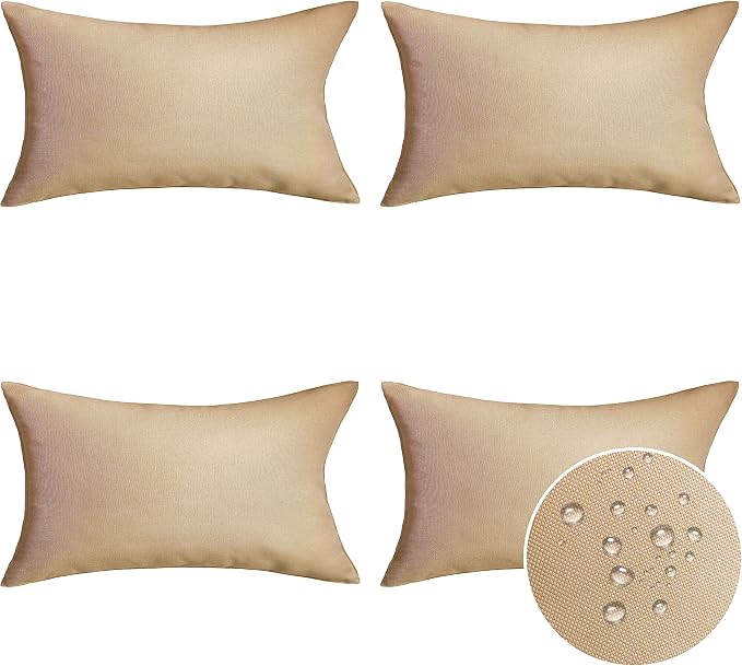 Home Brilliant Rectangle Pillow Cover 12x20 Linen Pillow Covers Waterproof Outdoor Throw Pillows for Patio, 30x50 cm, Set of 4, Creamy Linen