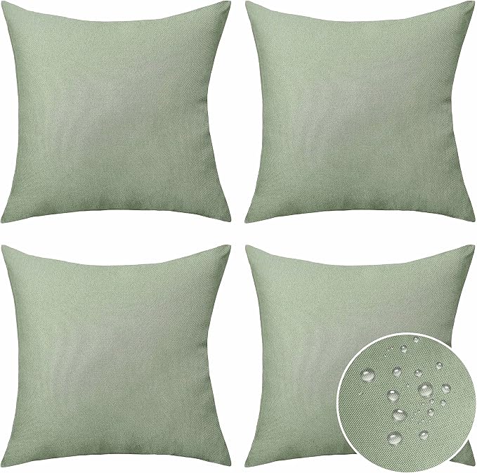 Home Brilliant Outdoor Pillows Covers 16 x 16 Waterproof Sage Green Pillow Covers for Patio Garden Bedroom Backyard Decor, 16x16 inch, Sage Green